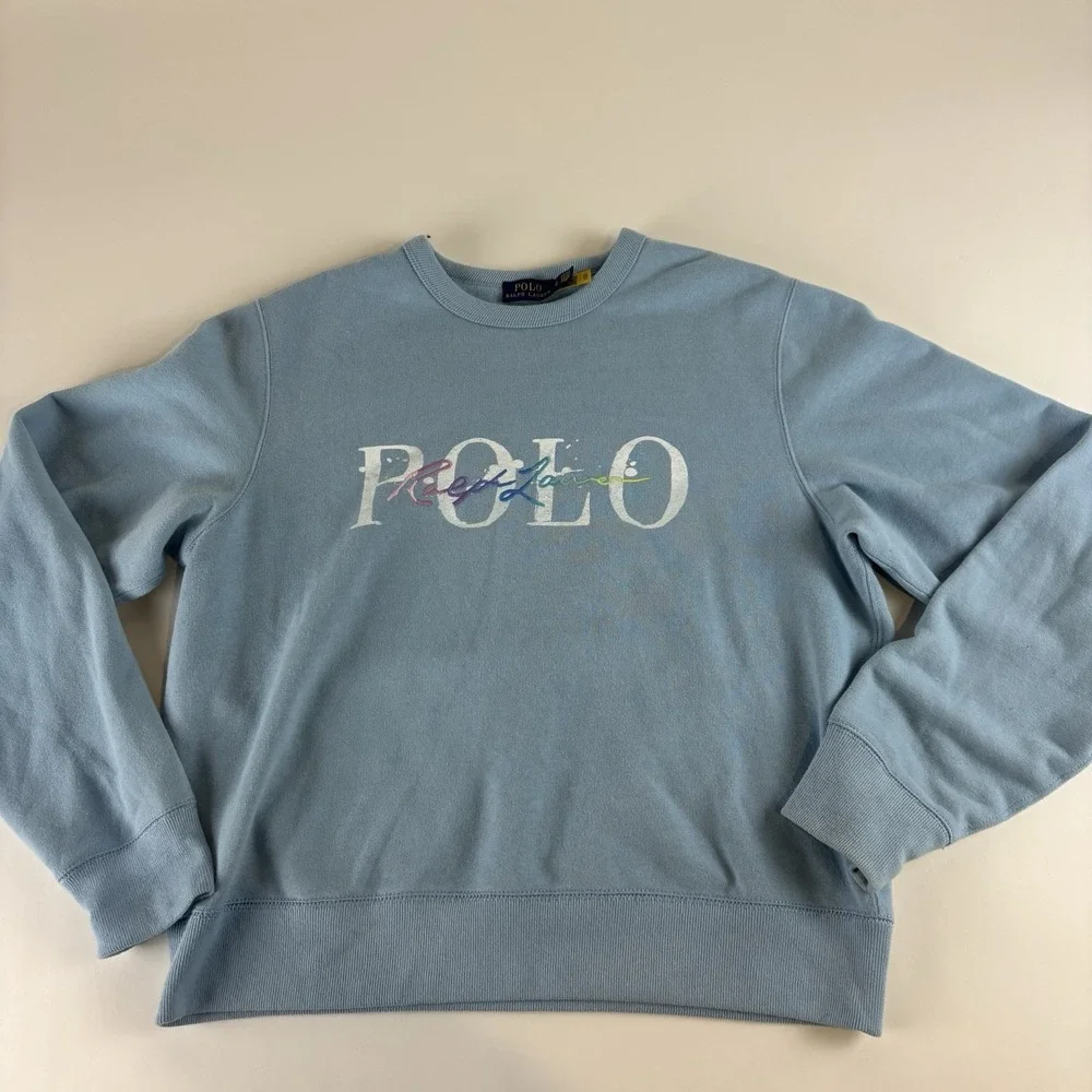 Polo Ralph‎ Lauren Sweatshirt Youth Large Blue Logo Pullover Women's Small Boxy